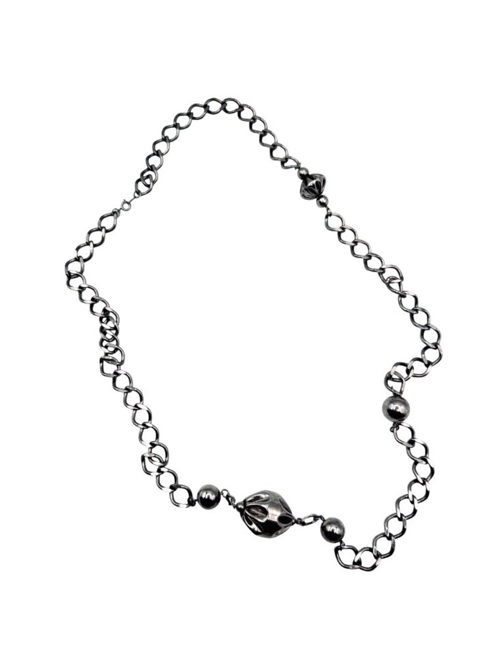 Vintage Chunky Metal Necklace Mid-Century Brutalist Silver Tone Beads Chain 32" - Picture 1 of 10